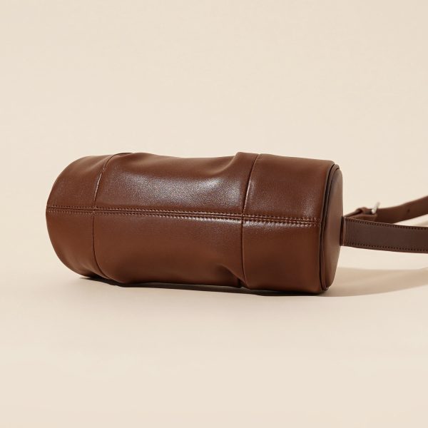 Wine red Genuine leather women's bag bamboo bag simple design cowhide cylinder underarm crossbody bag - Image 4