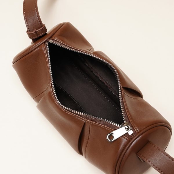 Wine red Genuine leather women's bag bamboo bag simple design cowhide cylinder underarm crossbody bag - Image 5