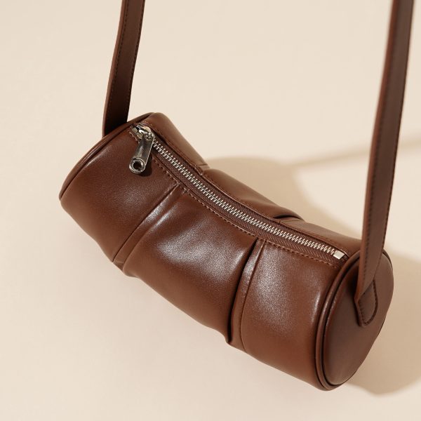 Wine red Genuine leather women's bag bamboo bag simple design cowhide cylinder underarm crossbody bag - Image 3