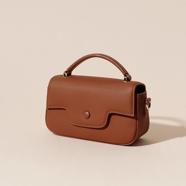 Orange Cowhide genuine leather women's bag versatile popular retro high-end shoulder crossbody handbag - Image 2