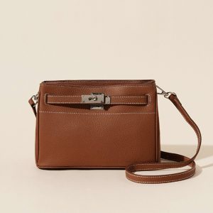 Brown Cowhide high-grade retro lock underarm bag genuine leather shoulder bag handbag messenger bag